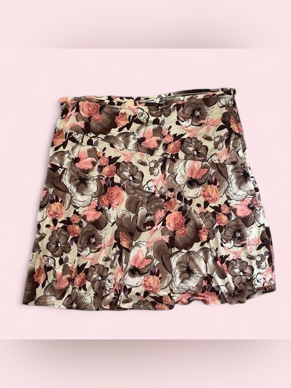 Women's Floral Print A-line Y2K brown and pink floral skirt